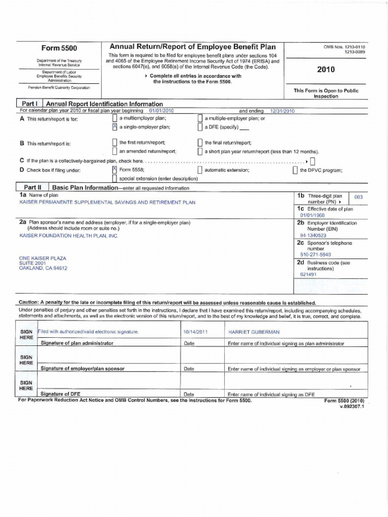 Kaiser Supplemental Savings and Retirement Plan Annual Report Form 5500