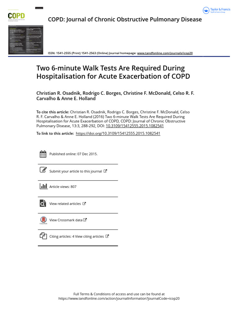 Two 6-Minute Walk Tests Are Required During Hospitalisation For Acute ...