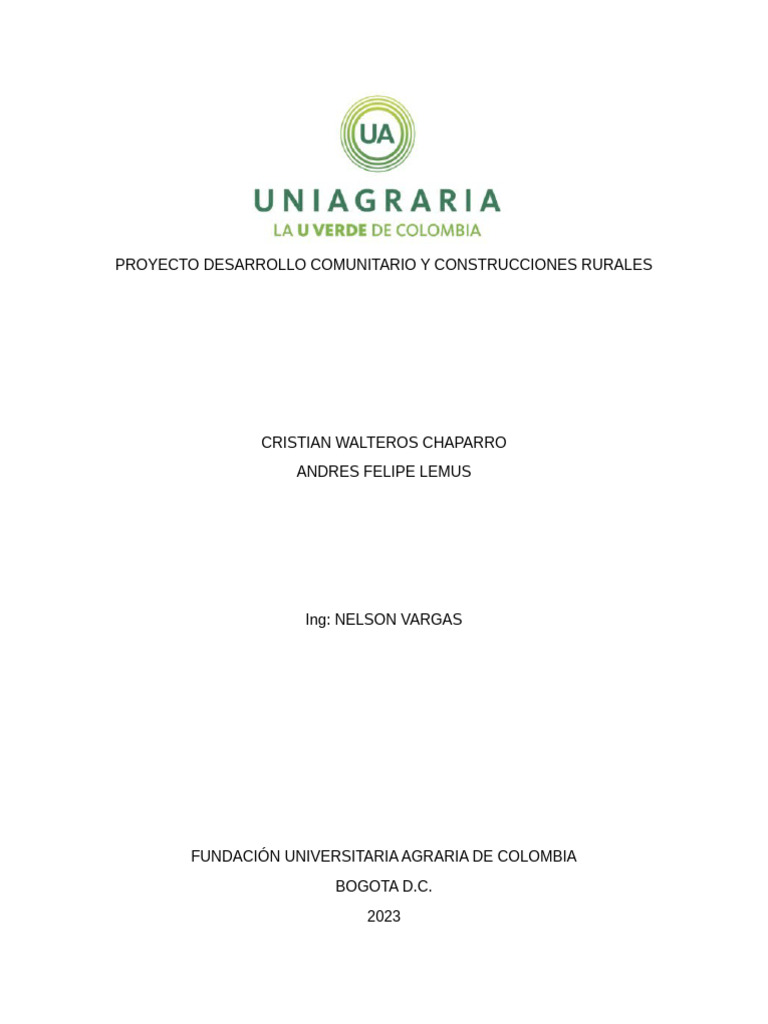 Proyecto Desarrollo Comunitario y Construcciones Rurales | PDF