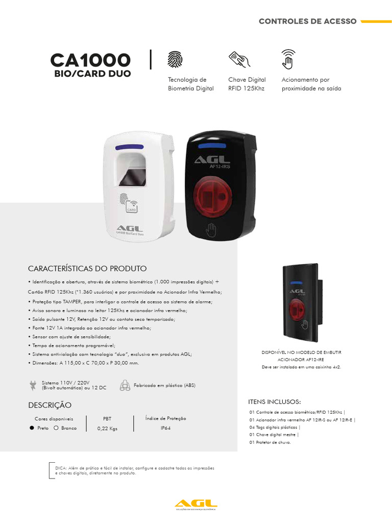 Controle de Acesso CA1000 BIO CARD DUO | PDF