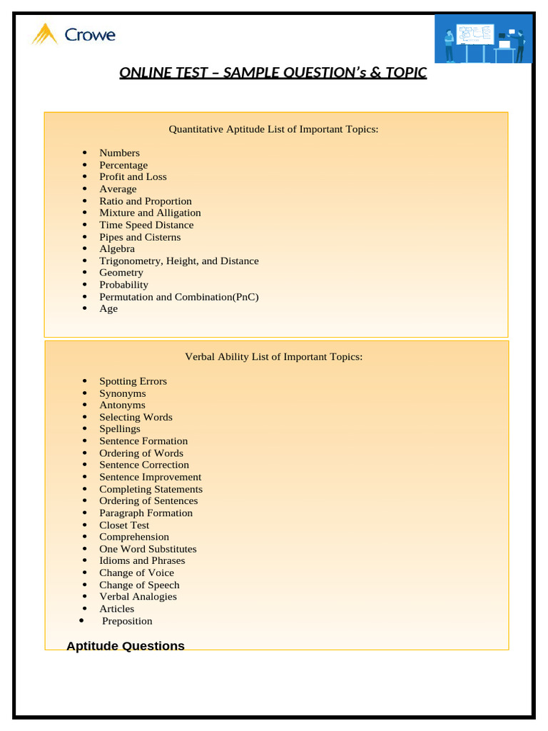 Crowe horwath online test questions pdf