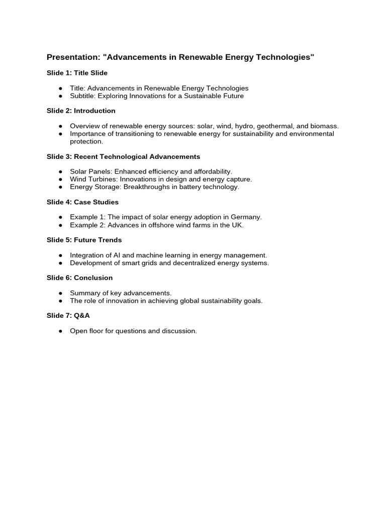 Presentation - Advancements in Renewable Energy Technologies | PDF