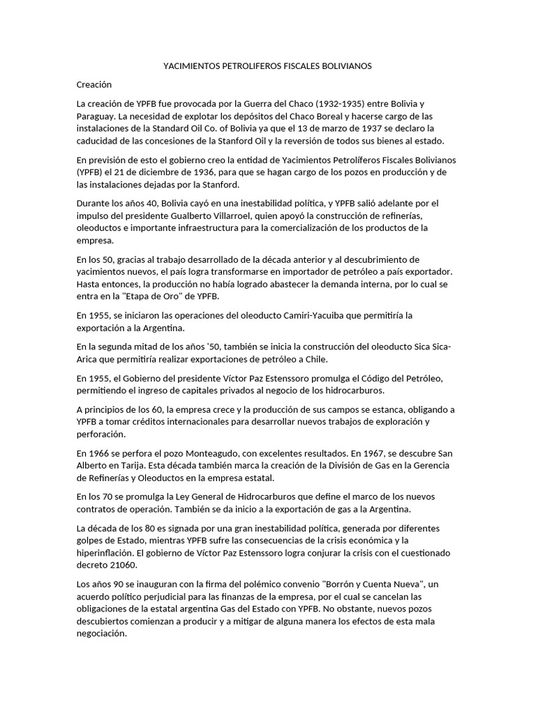 Yacimientos petroliferos fiscales bolivianos pdf