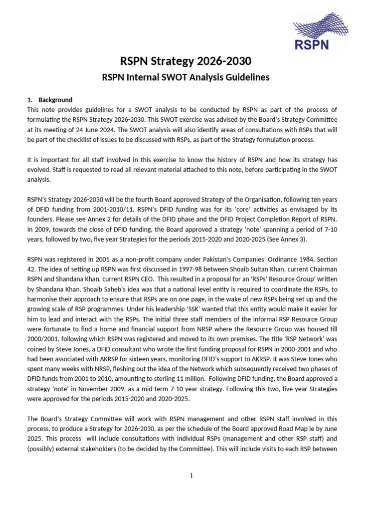 RSPN SWOT Analysis Guidelines - Main Document | PDF