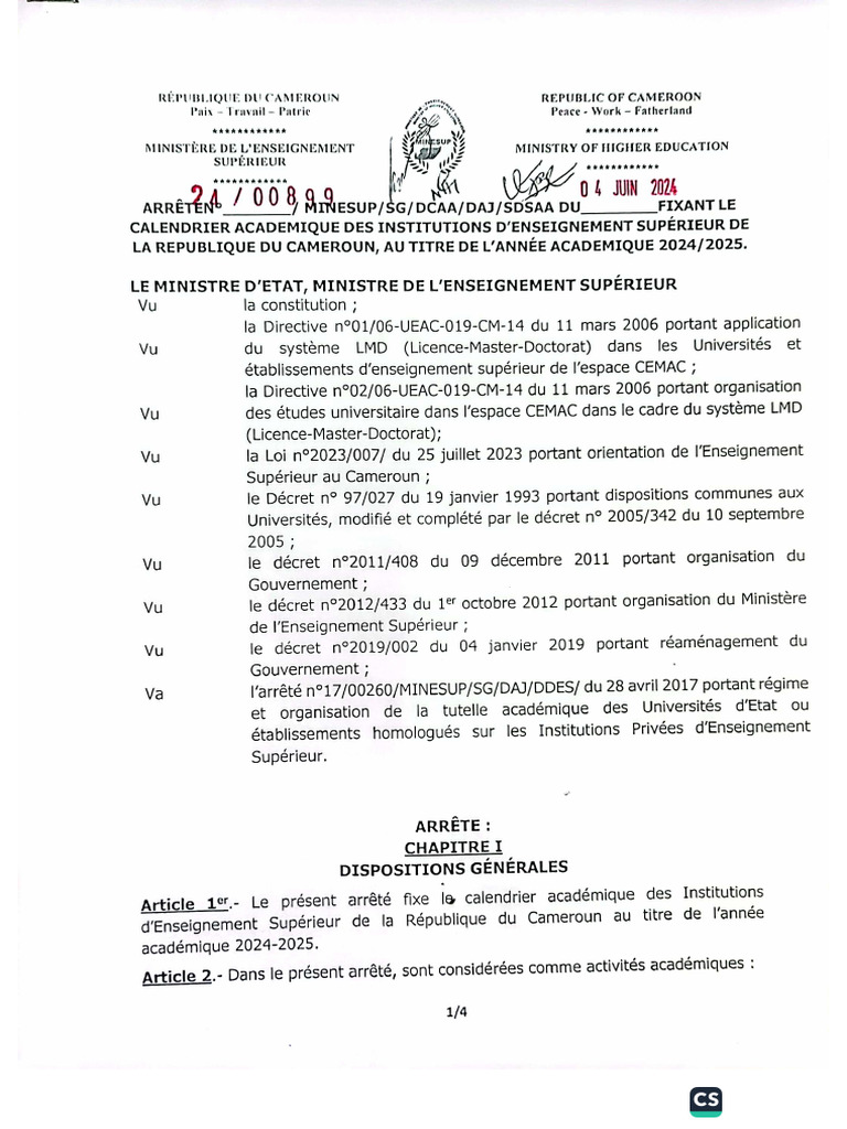 Calendrier Academique 20242025 PDF