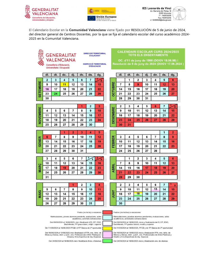Calendario Escolar 24 25 1 | PDF