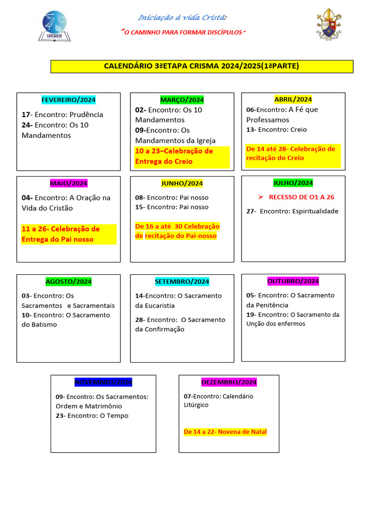 Calendario Crisma 3a Etapa 2024 2025 PDF