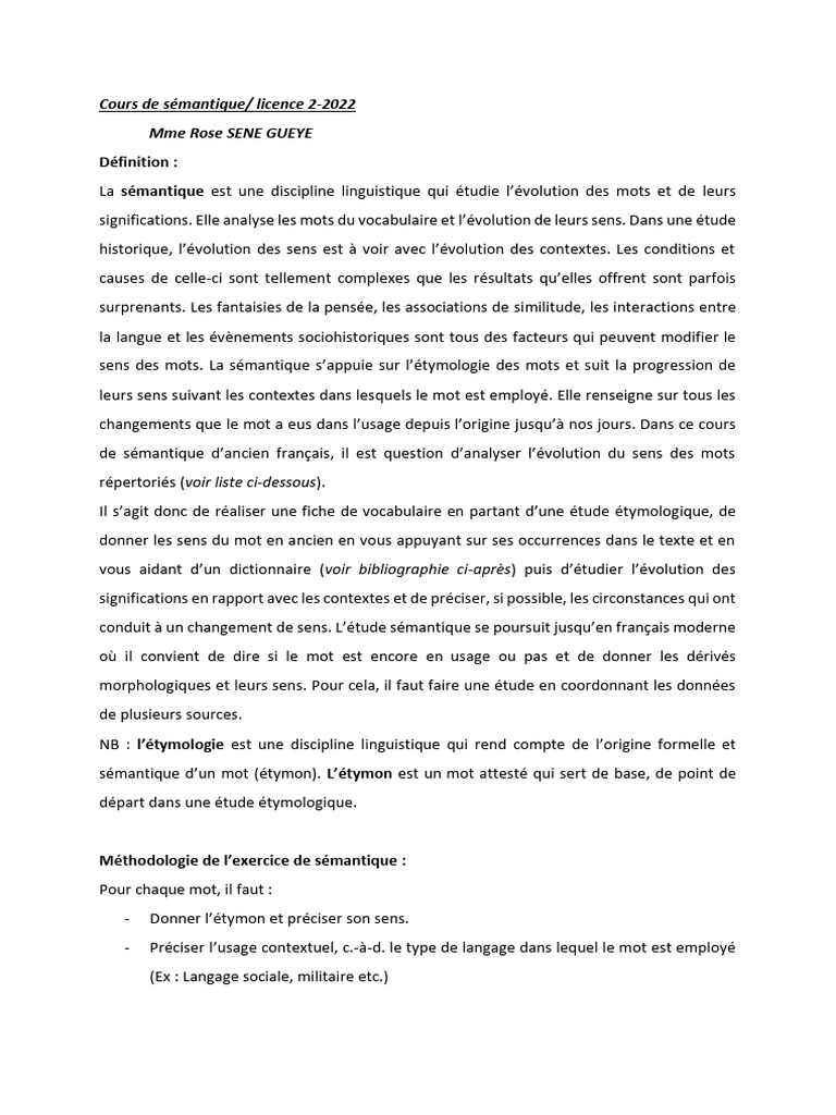 Cours de Sémantique L2-2022 | PDF