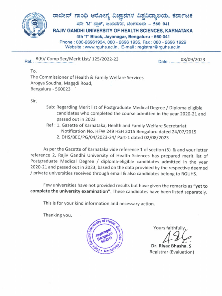 2023 Postgraduate Medical Merit List | PDF | Doctor Of Medicine ...