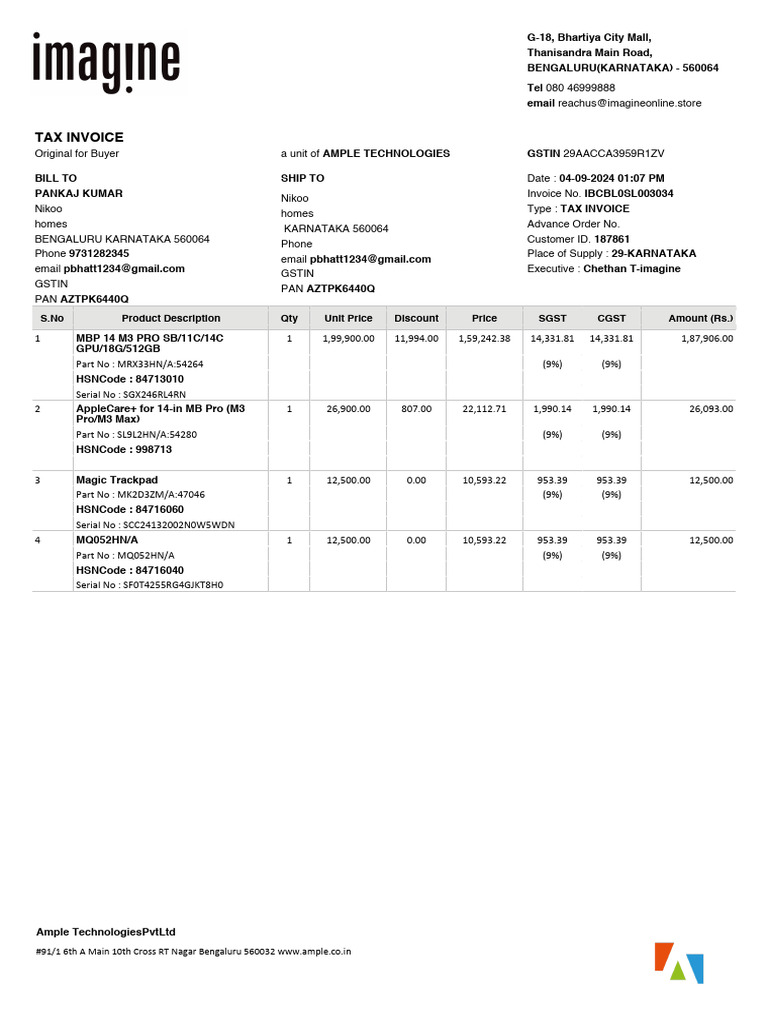 Ample Technologies Laptop Invoice | PDF | Taxes | Payments