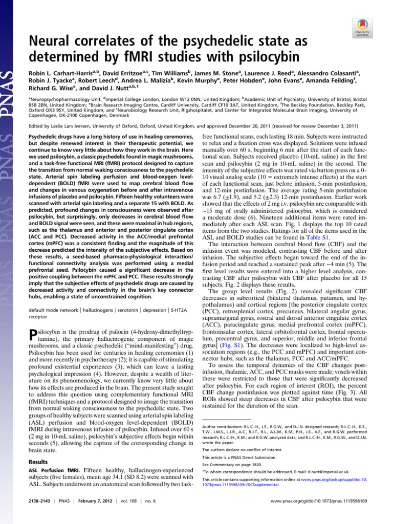 Neural Correlates of The Psychedelic State As Determined by fMRI ...