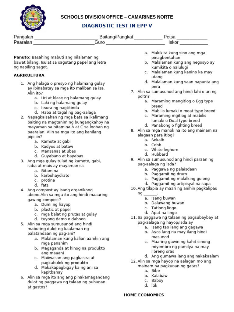 Pre-Test - Epp 5 | PDF