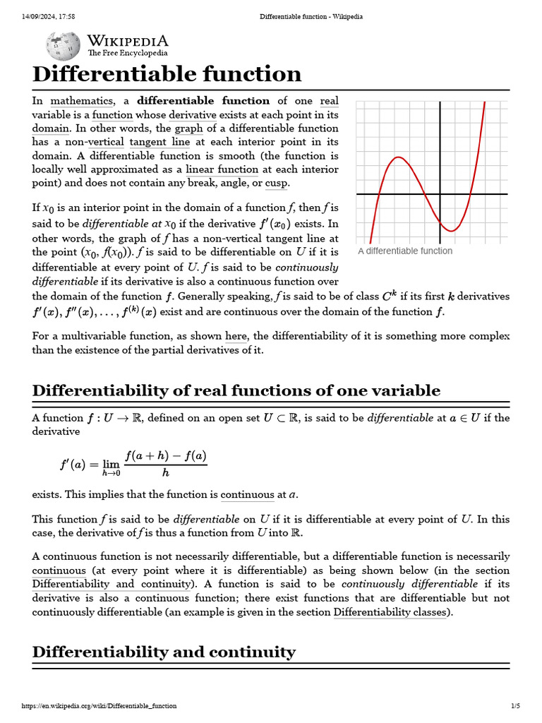 Differentiable Function - Wikipedia | PDF