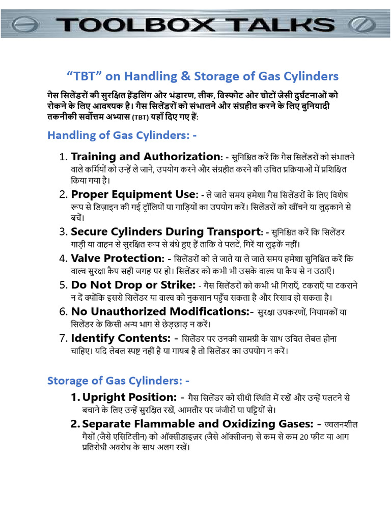 Gas Cylinder Handling and Storage Safety | PDF | Mechanical Engineering ...