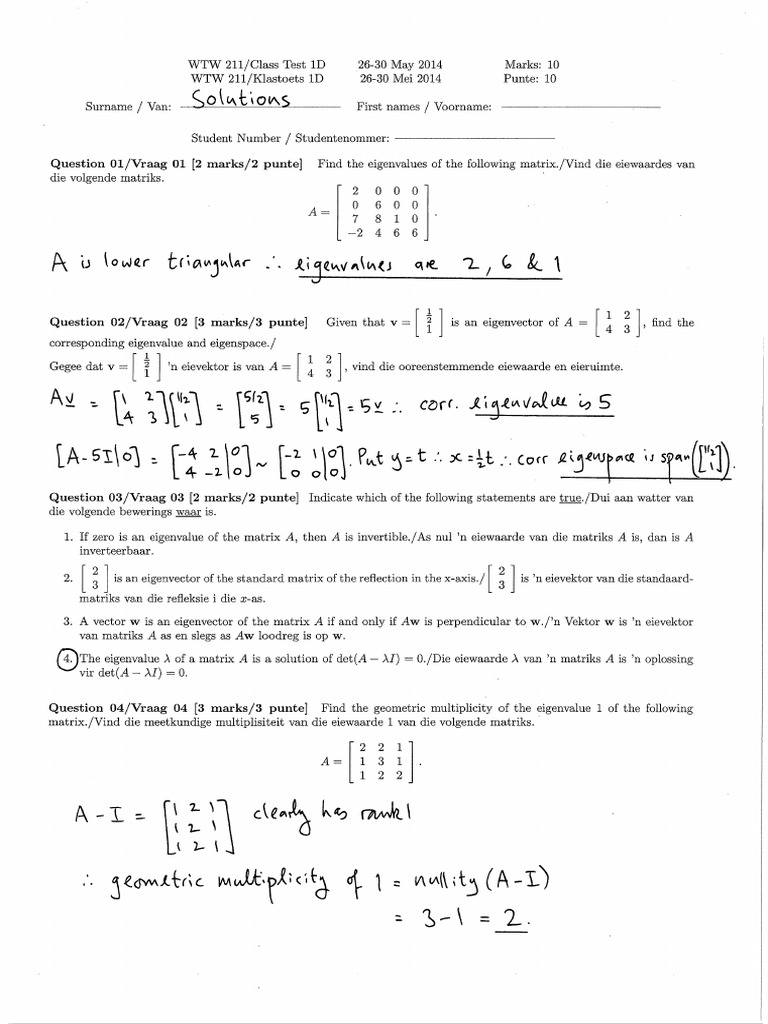 Class Test 4 2014 (Solutions) | PDF