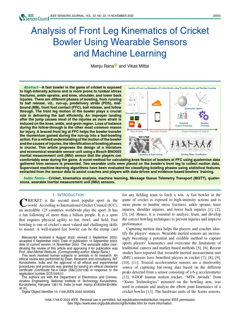 Front Leg Kinematics in Cricket Bowling | PDF | Machine Learning ...