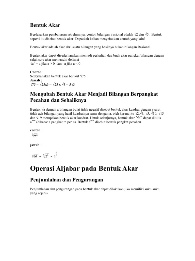 25++ Contoh Soal Operasi Aljabar Pada Bentuk Akar