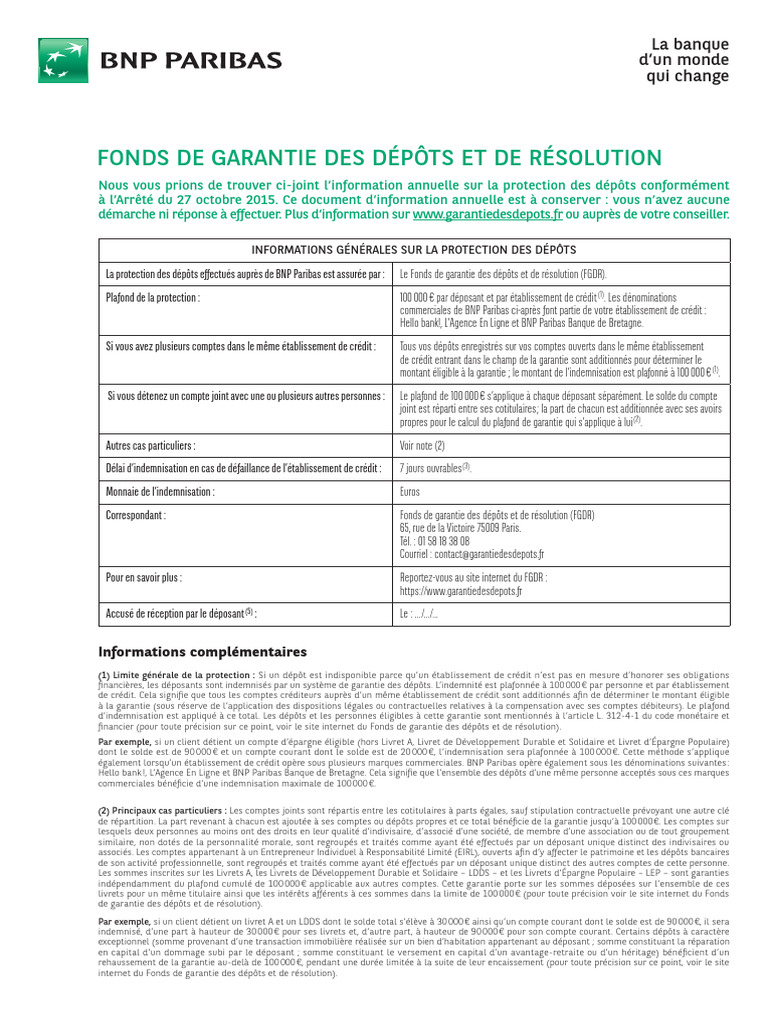 Protection des dépôts par le FGDR | PDF | Fonds de garantie des dépôts ...