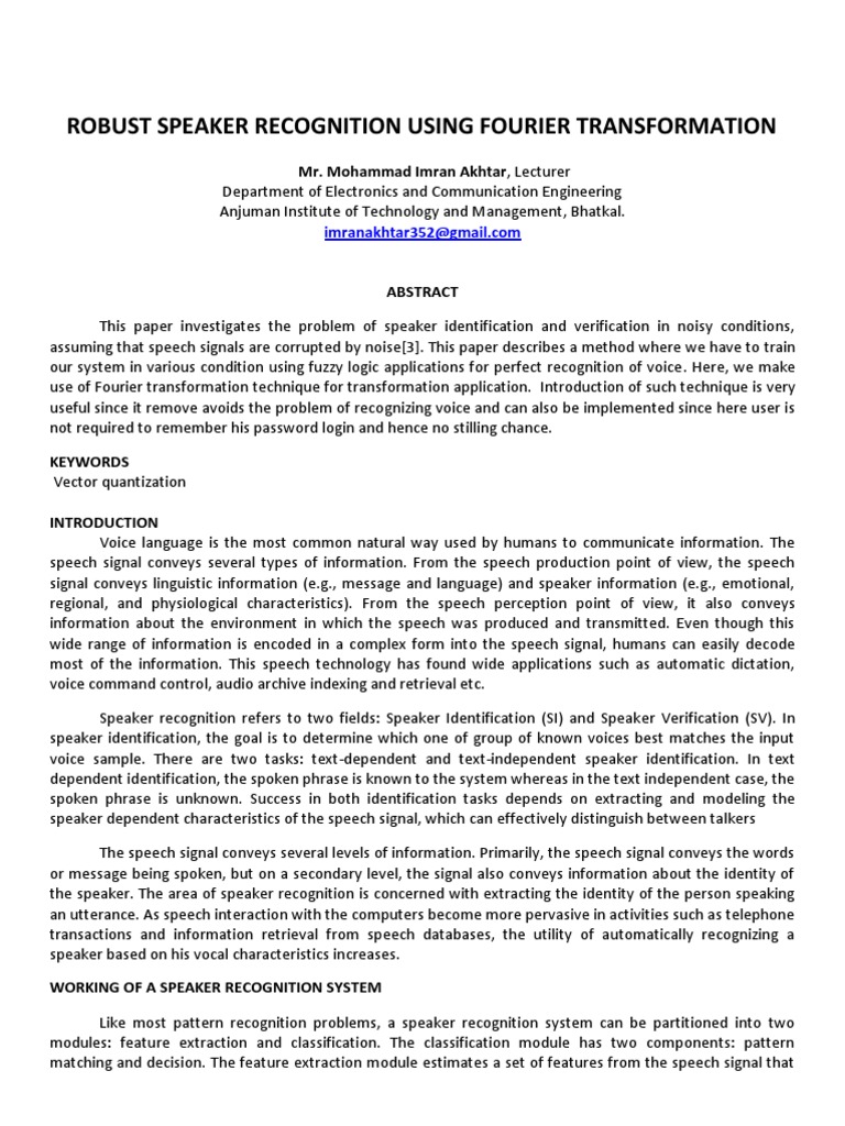 Speaker Recognition Publish | PDF | Speech Recognition | Signal ...