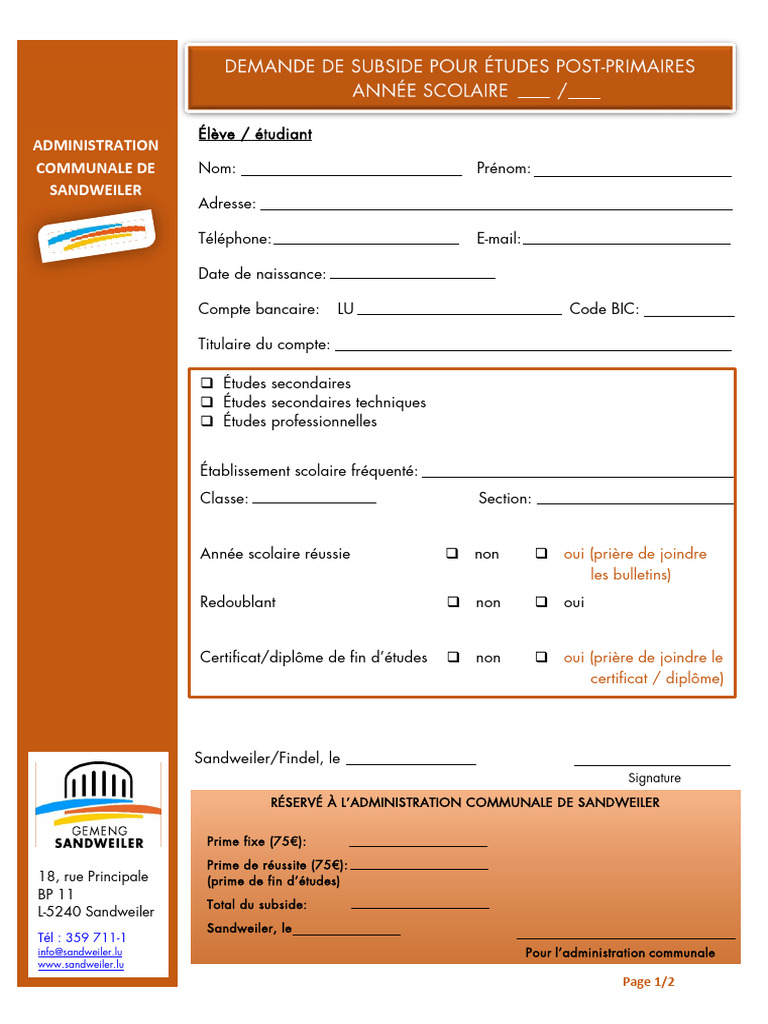 Demande Subside Pour Etudes Post Primaires | PDF