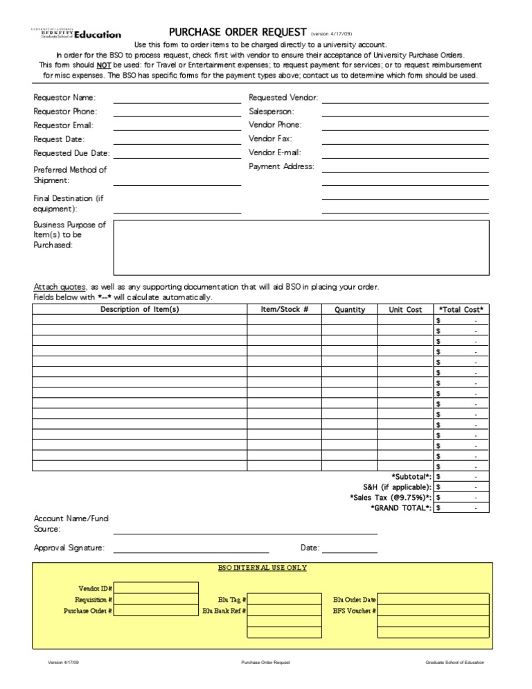 Purchase Order Request Form | PDF