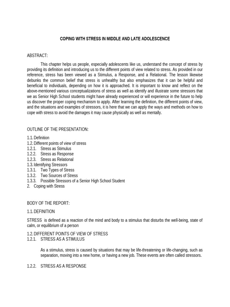 Coping With Stress in Middle and Late Adolescence | PDF
