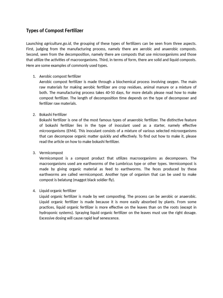 Types of Compost Fertilizer | PDF