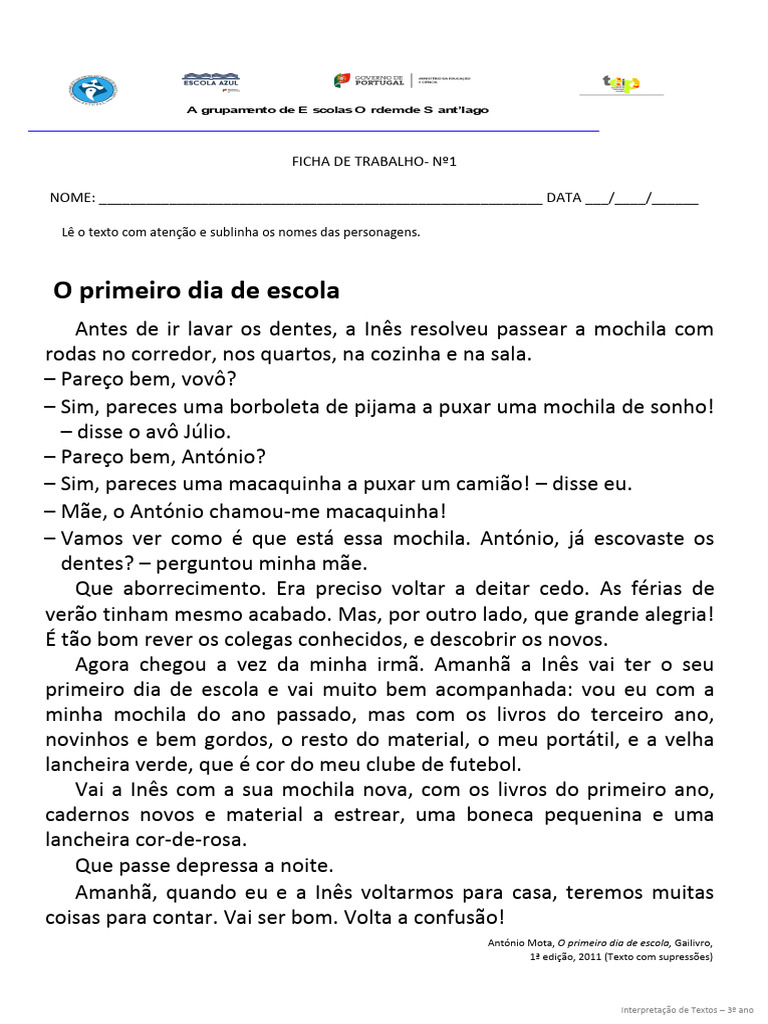 Interpretação de Texto para 3º Ano | PDF | Artes Linguísticas e Disciplina
