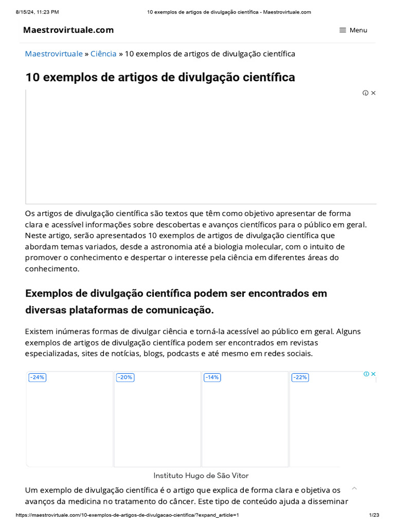 10 exemplos de artigos de divulgação científica | PDF