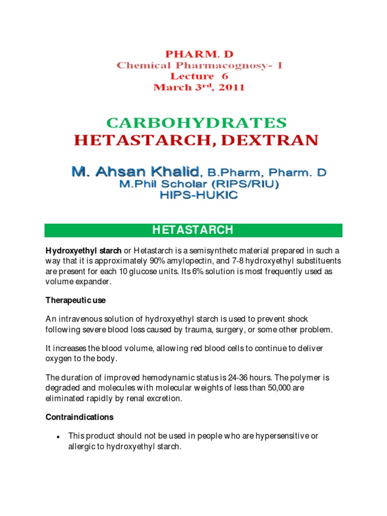 Hetastarch: Uses and Contraindications | PDF