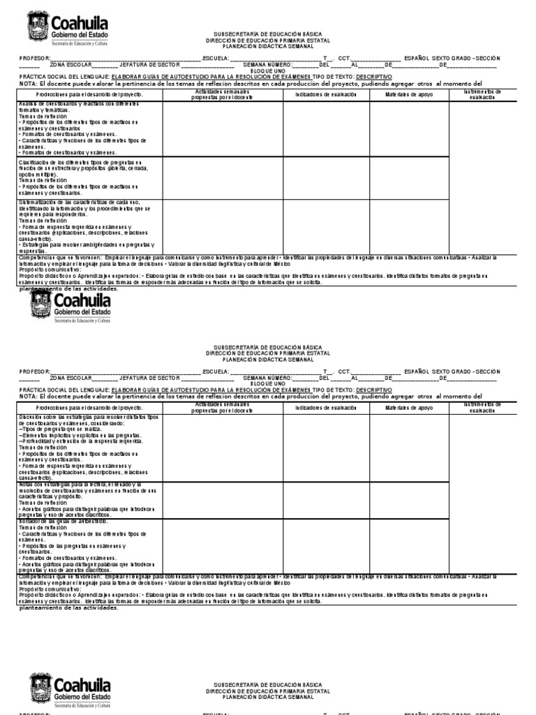 ESPAÑOL sexto grado - copia | Educación primaria | Maestros