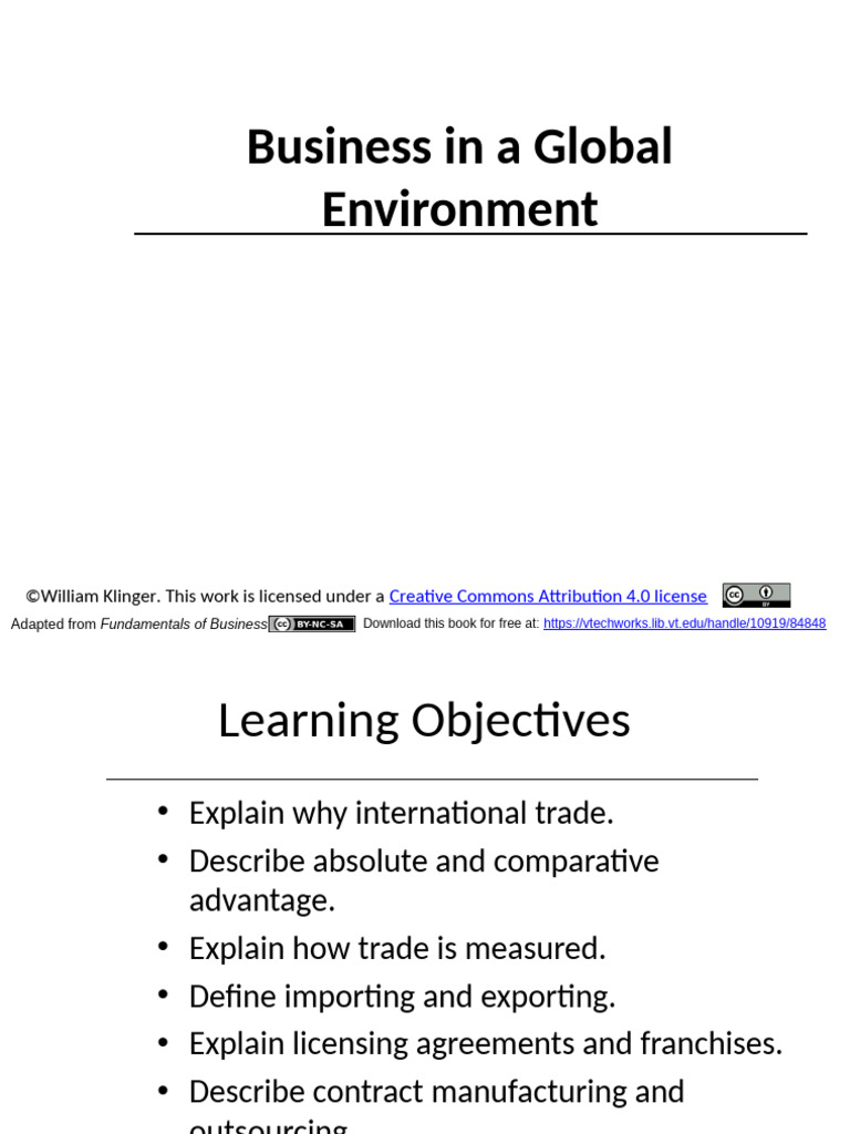 Business in A Global Environment: ©william Klinger. This Work Is ...