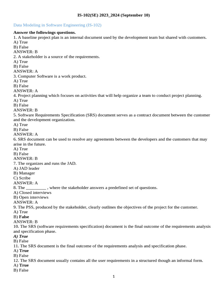 Data Modeling in Software Engineering (IS-102) | PDF