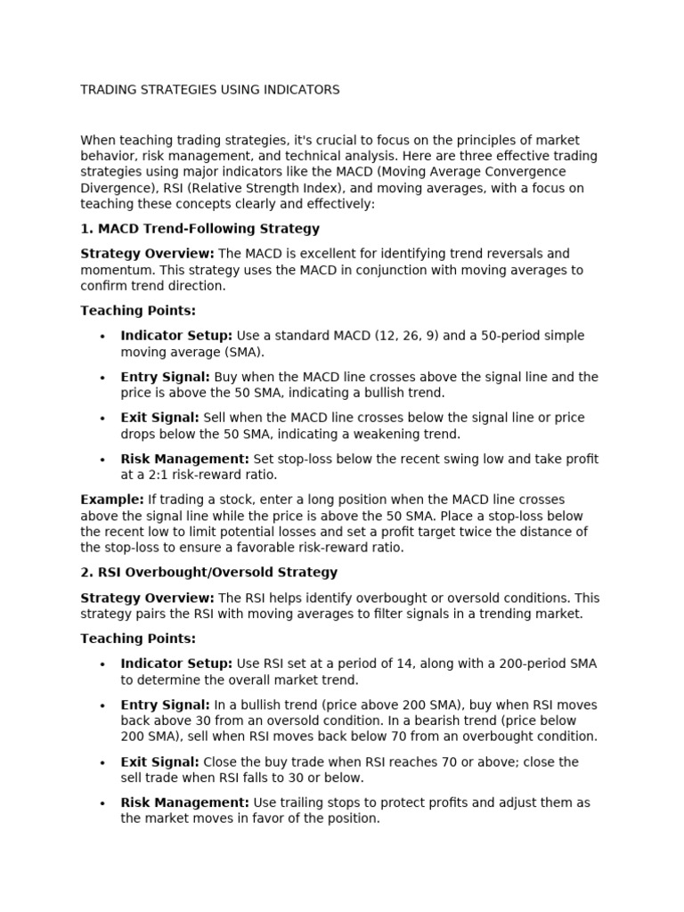 Trading strategies using indicators pdf