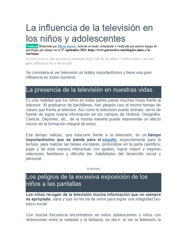 Influencia de La Television | PDF | Wellness