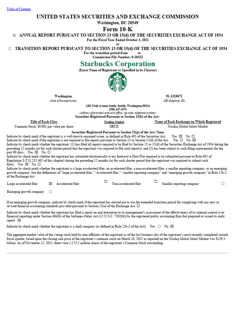 Starbucks Annual Report Pdf