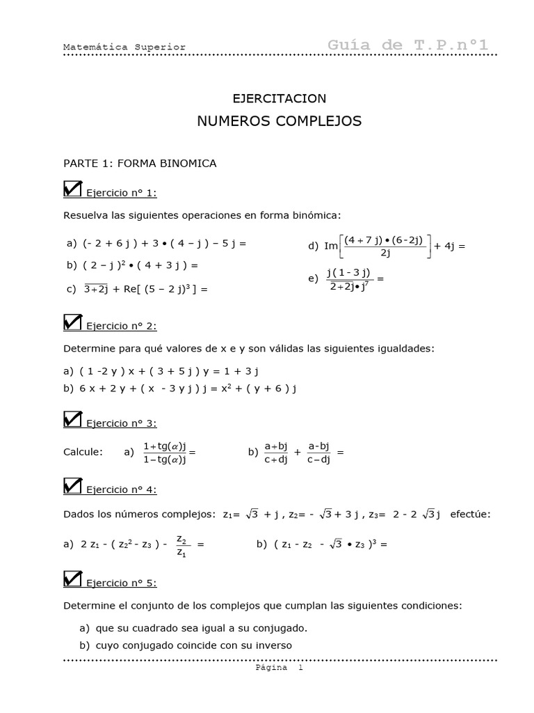 Matemática Superior UTN FRBA - GuiaU1 Complejos | PDF