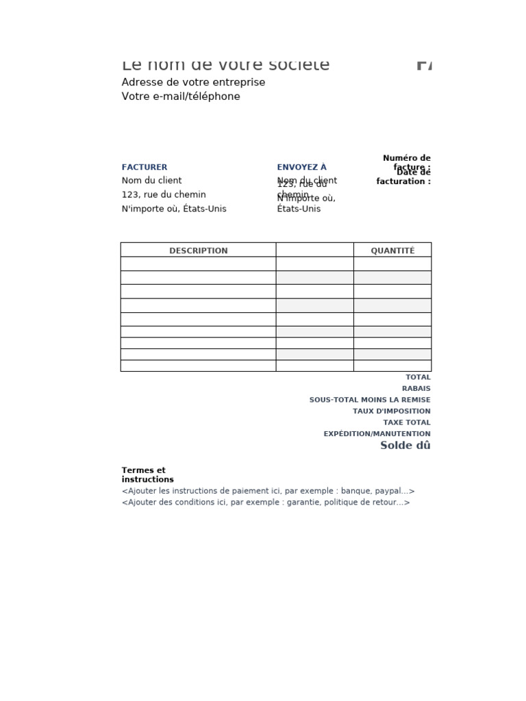 FR Printer Friendly Invoice Template Excel | PDF