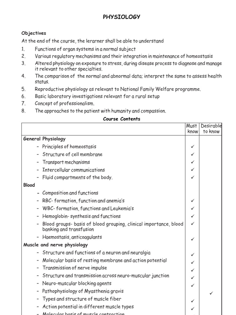 Comprehensive Physiology Course Outline | PDF | Kidney | Heart