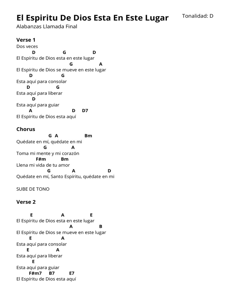 El Espiritu de Dios Esta en Este Lugar | PDF