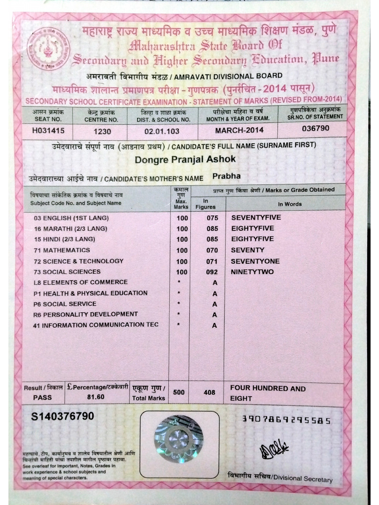 10 Marksheet | PDF