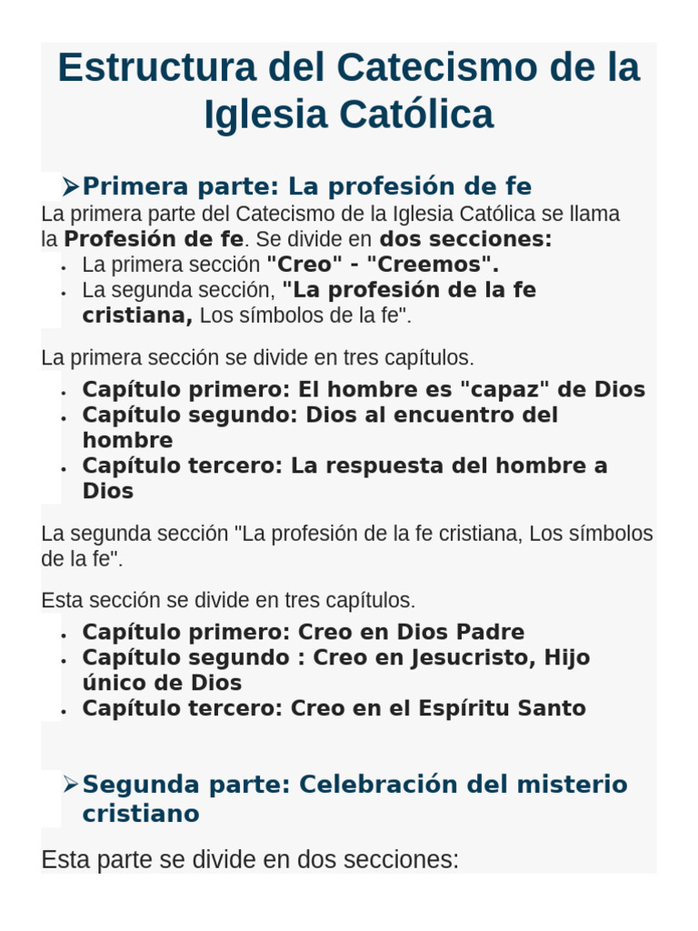 Estructura Del Catecismo de La Iglesia Católica | PDF