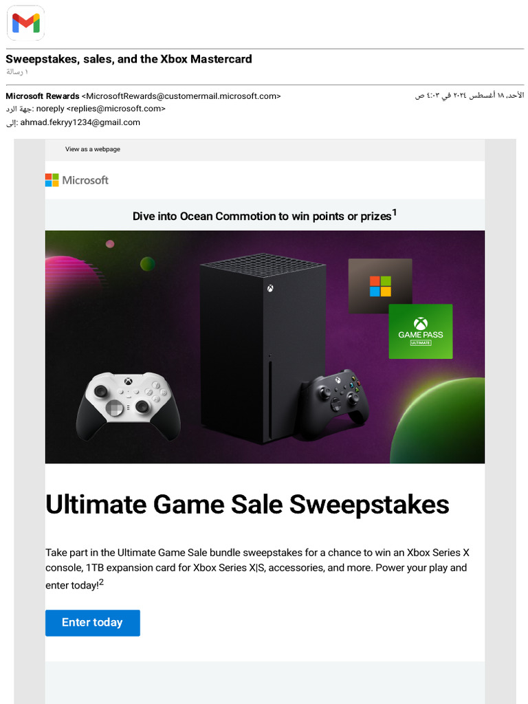 Gmail - Sweepstakes, Sales, and The Xbox Mastercard | PDF