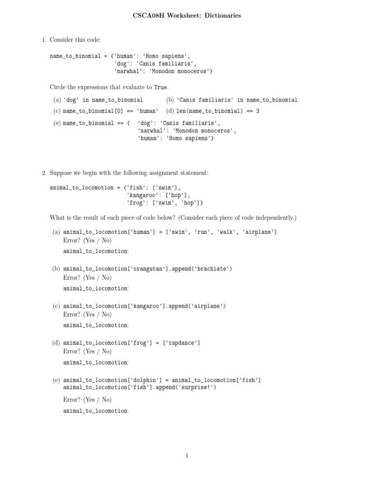 2 Dict Worksheet | PDF