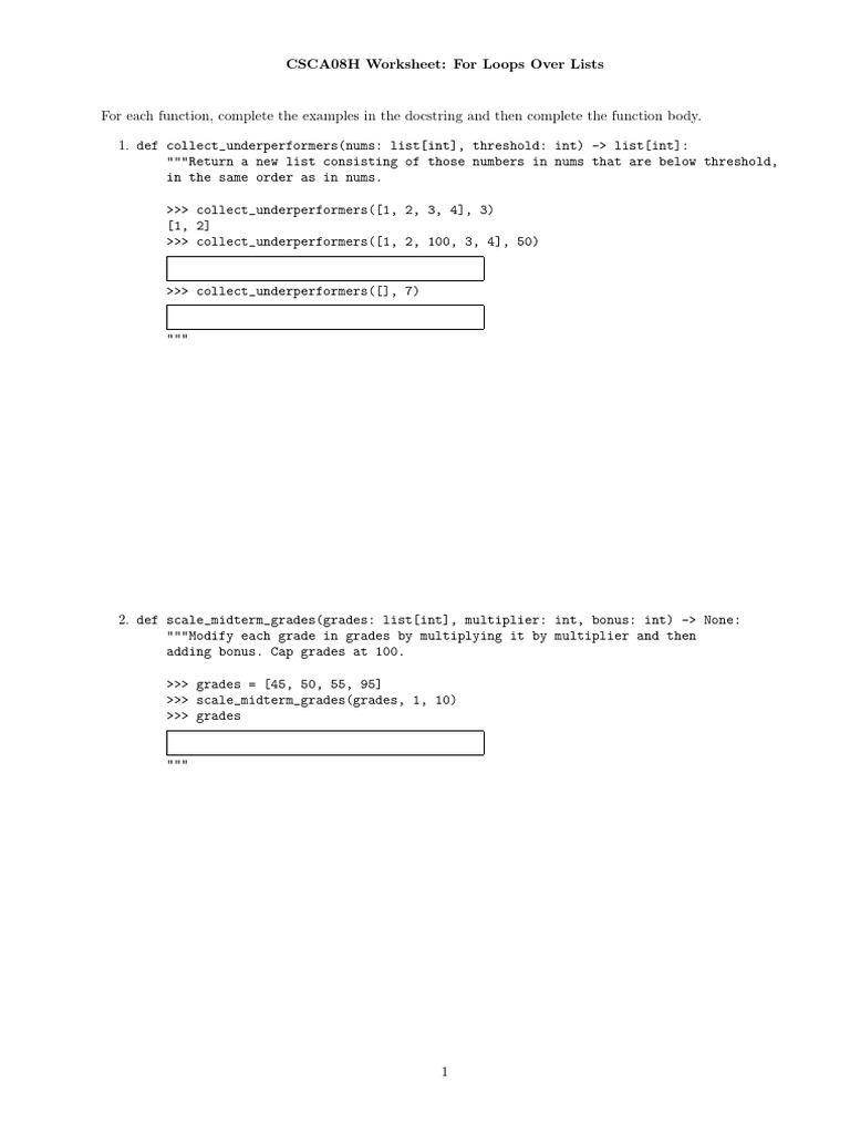 2-For Loops Lists Worksheet | PDF