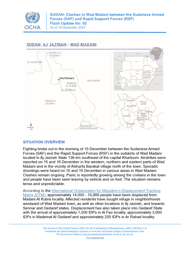 Sudan - Clashes in Wad Madani Between The Sudanese Armed Forces (SAF