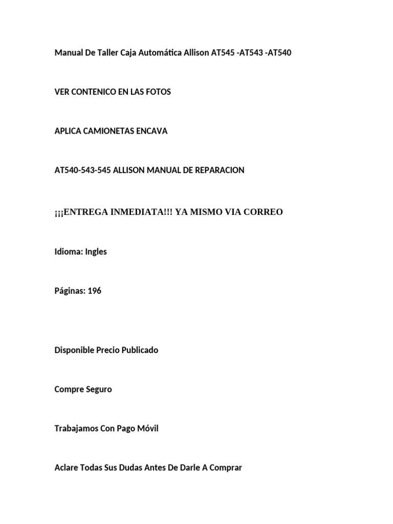 Manual para Reparar Caja Allison At545-543-540 | PDF