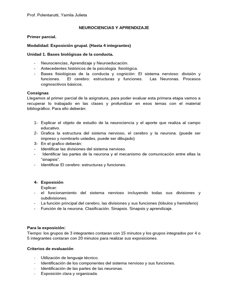 Neurociencias y Aprendizaje. Primer Parcial | PDF