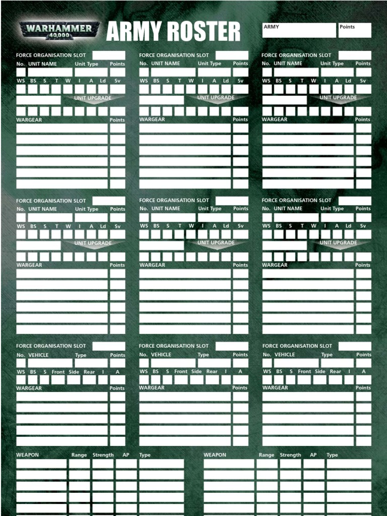 Warhammer 40K 10th Edition Army Roster | PDF