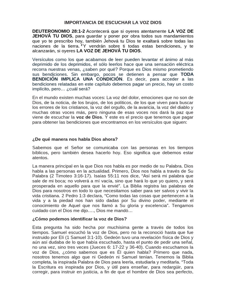 Escuchar la Voz de Dios: Clave de Bendición | PDF | Dios | Biblia